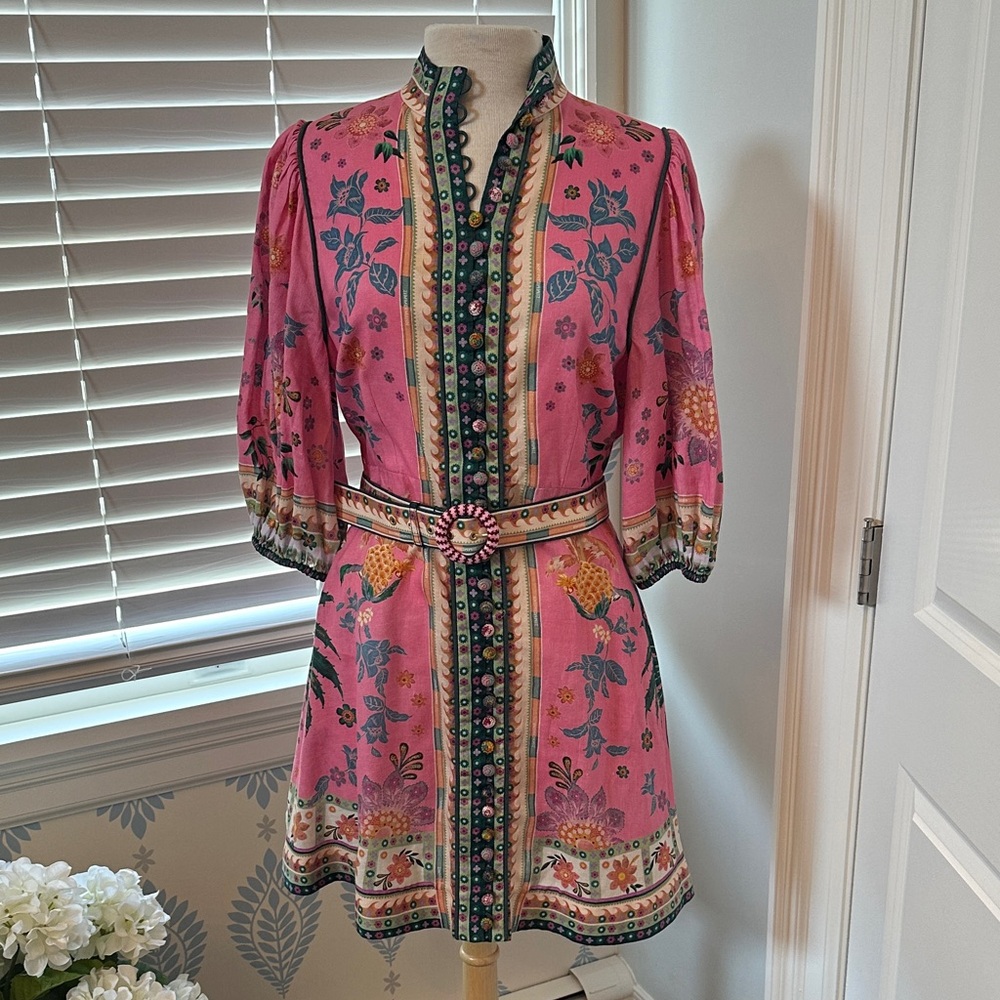 Zimmermann Multicolor pink Floral linen mini dress size AU 4